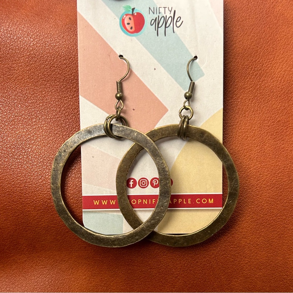 Distressed Hammered‎ Bronze Drop Earrings | Vintage Style | New